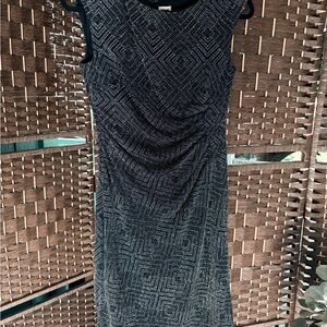 Anne Klein Black and Silver Patterned Midi Dress